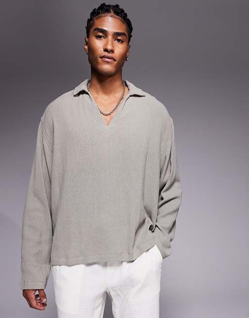 ASOS DESIGN oversized overhead textured shirt in grey