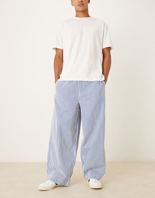 ASOS DESIGN Oversized Parachute Trousers In Blue Stripe