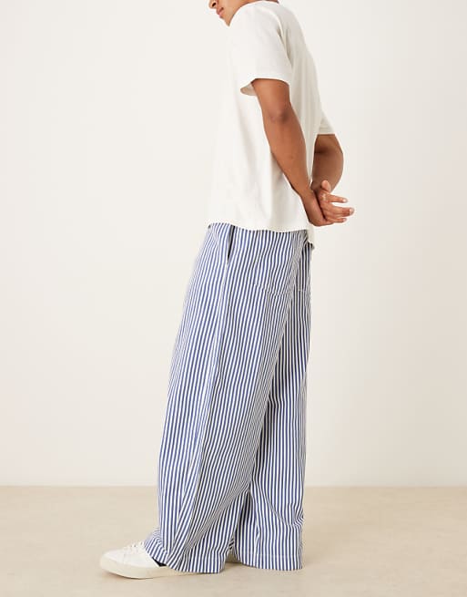 ASOS DESIGN Oversized Parachute Trousers In Blue Stripe