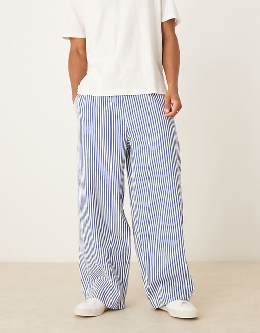 ASOS DESIGN oversized parachute trousers in blue stripe