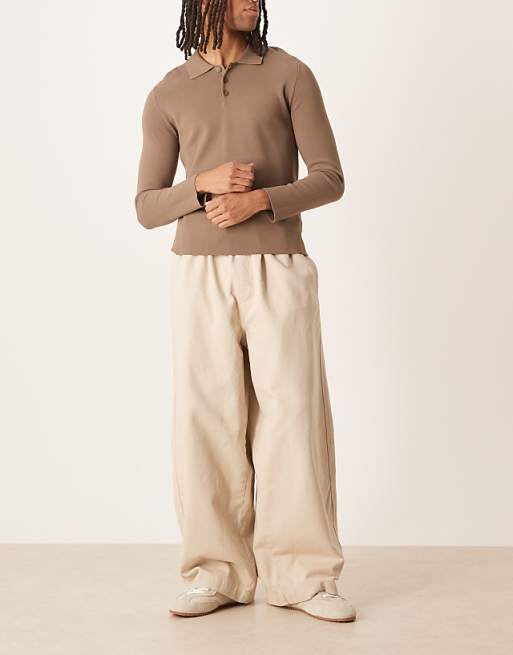 ASOS DESIGN Oversized Parachute Twill Trouser In Stone