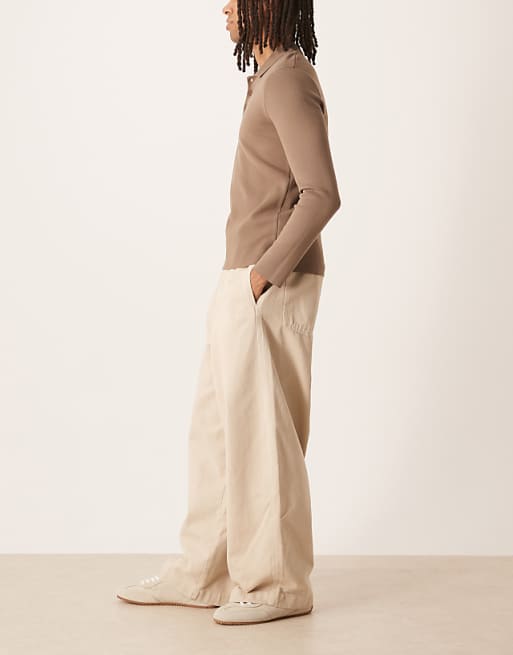ASOS DESIGN Oversized Parachute Twill Trouser In Stone
