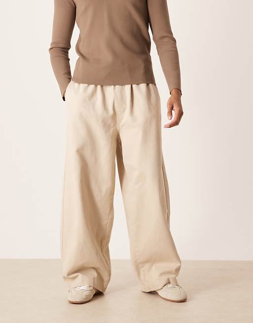 ASOS DESIGN oversized parachute twill trouser in stone
