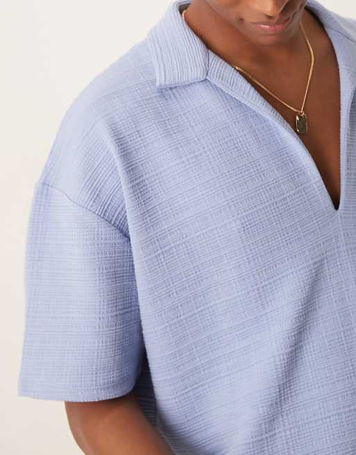 ASOS DESIGN Oversized Polo Co-ord In Light Blue Texture