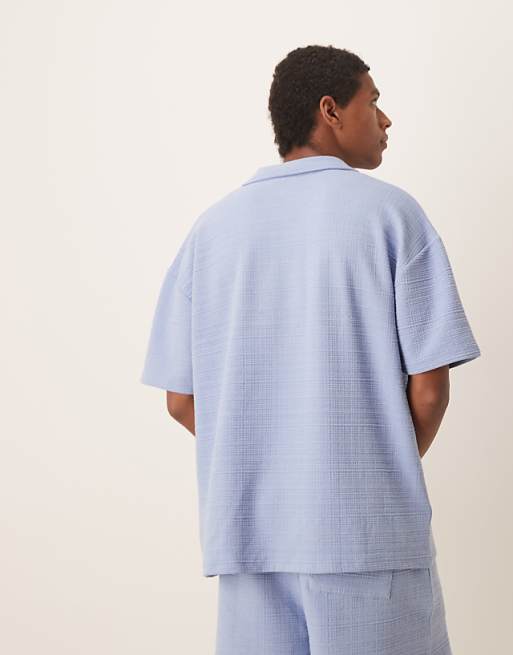 ASOS DESIGN Oversized Polo Co-ord In Light Blue Texture