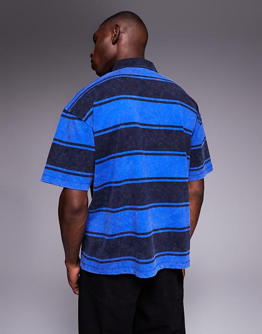 ASOS DESIGN Oversized Polo In Washed Blue Stripe