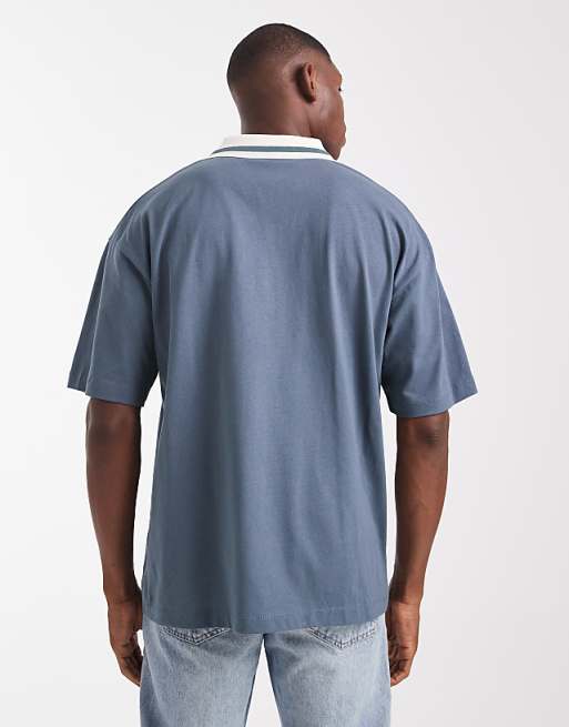 ASOS DESIGN Oversized Polo Shirt In With Paraiso Graphic In Grey