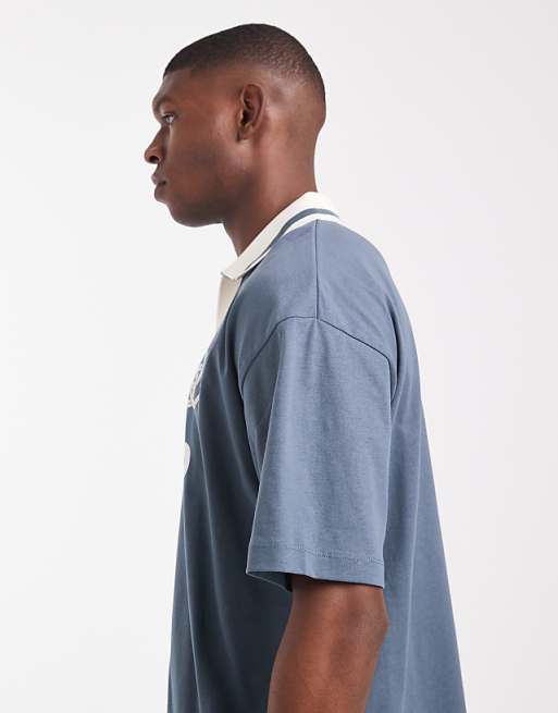 ASOS DESIGN Oversized Polo Shirt In With Paraiso Graphic In Grey