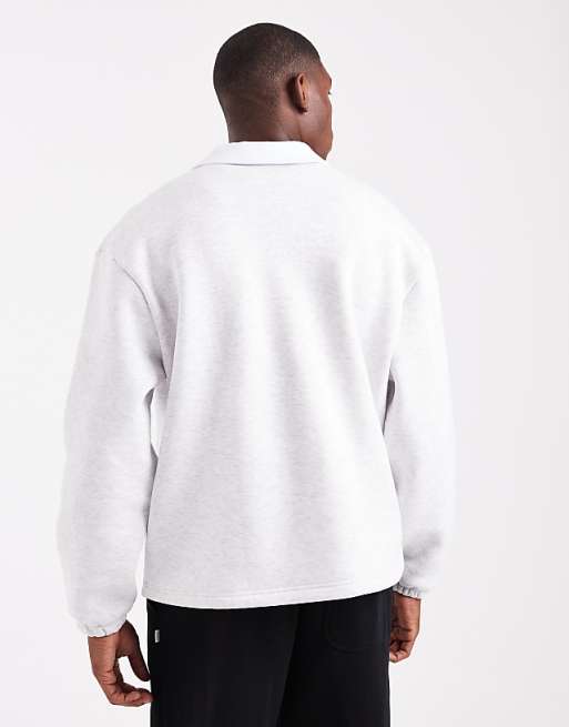 ASOS DESIGN Oversized Polo Shirt With Contrast Collar In Grey Marl