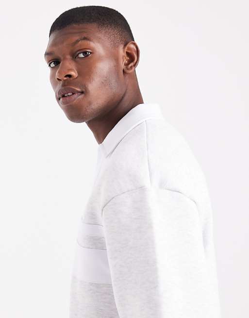 ASOS DESIGN Oversized Polo Shirt With Contrast Collar In Grey Marl