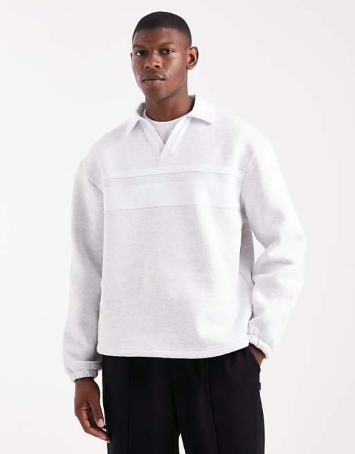 ASOS DESIGN oversized polo shirt with contrast collar in grey marl ASOS DESIGN oversized polo shirt with contrast collar in grey marl