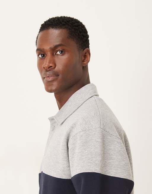 ASOS DESIGN Oversized Polo Sweatshirt With Colour Blocking And Woven Label In Grey Marl