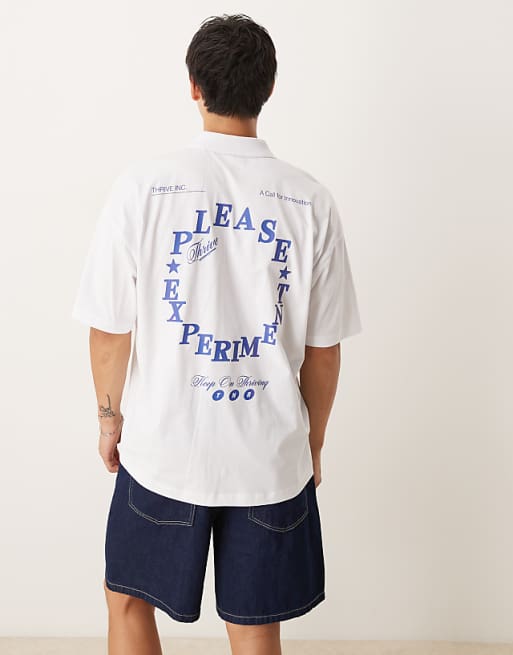 ASOS DESIGN Oversized Polo With Back Print In White
