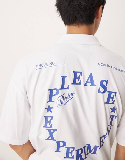ASOS DESIGN Oversized Polo With Back Print In White