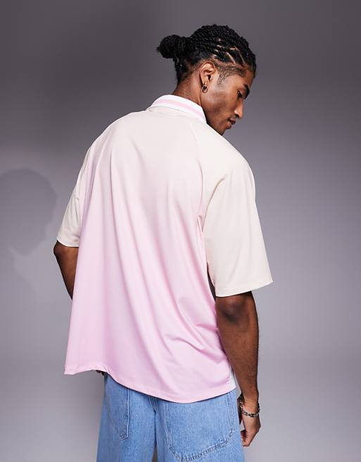 ASOS DESIGN Oversized Polo With High Build Text Graphic In Ombre Sports Fabric With Side Panels
