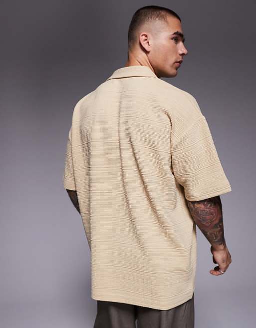 ASOS DESIGN Oversized Polo With Revere Collar In Stone Texture