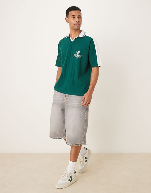 ASOS DESIGN Oversized Polo With Sports Chest Graphic In Green