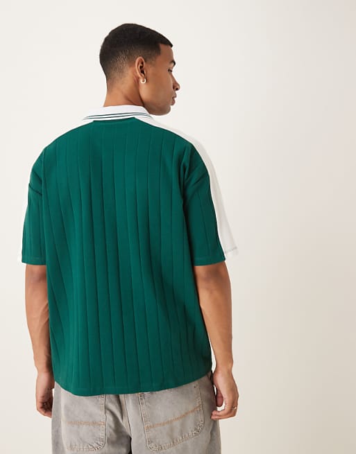 ASOS DESIGN Oversized Polo With Sports Chest Graphic In Green
