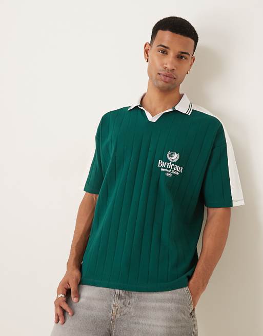 ASOS DESIGN Oversized Polo With Sports Chest Graphic In Green