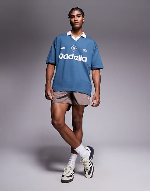 ASOS DESIGN Oversized Polo With Sports Print In Charcoal