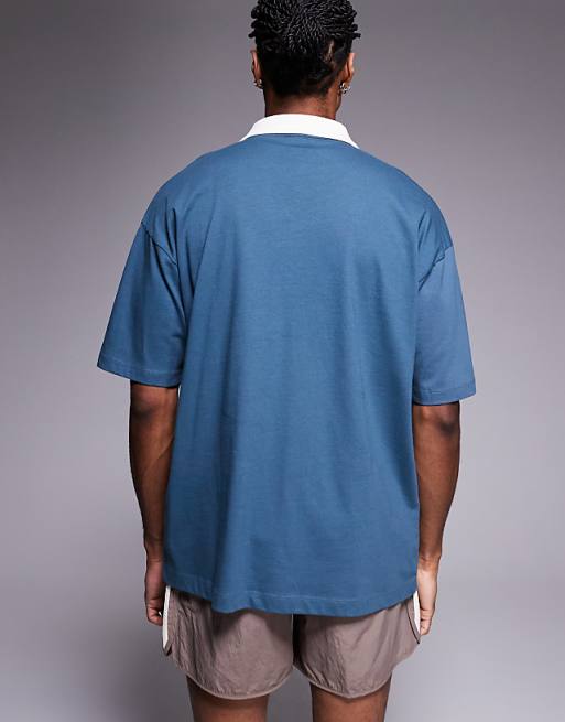 ASOS DESIGN Oversized Polo With Sports Print In Charcoal