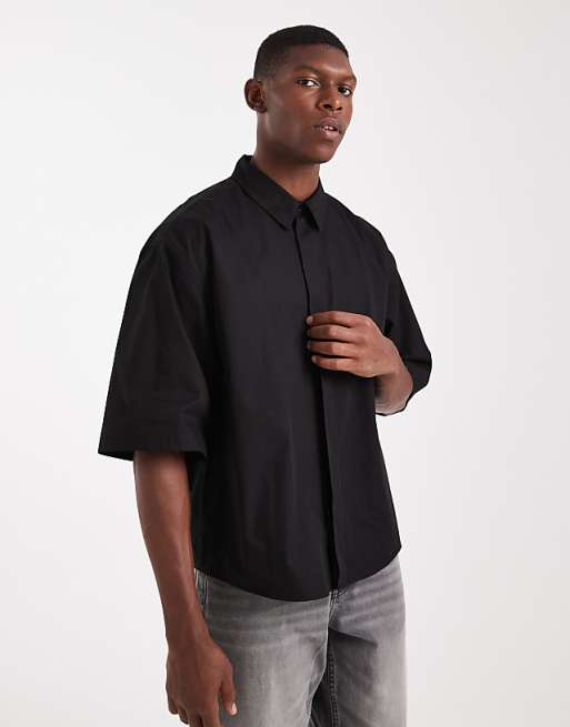 ASOS DESIGN oversized poplin shirt in black