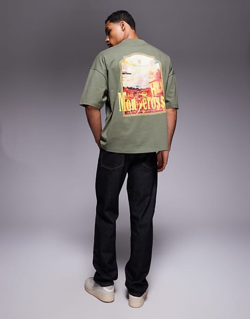 ASOS DESIGN Oversized Printed T-shirt In Khaki