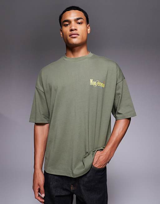 ASOS DESIGN Oversized Printed T-shirt In Khaki