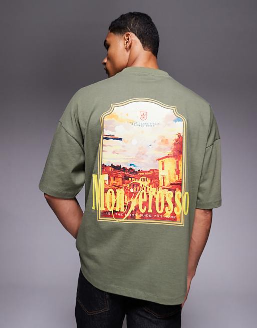 ASOS DESIGN oversized printed t-shirt in khaki