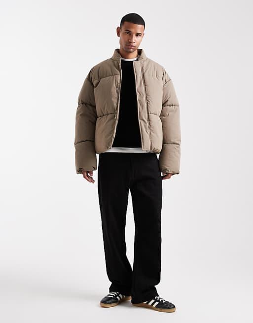 ASOS DESIGN Oversized Puffer Jacket In Stone