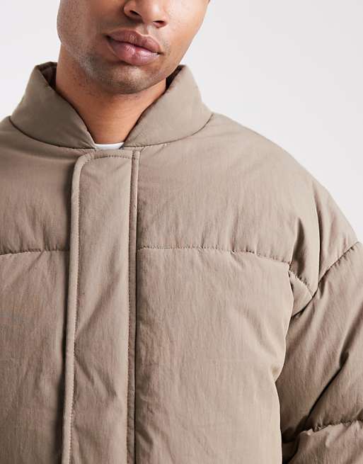 ASOS DESIGN Oversized Puffer Jacket In Stone