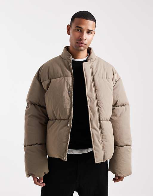 ASOS DESIGN oversized puffer jacket in stone