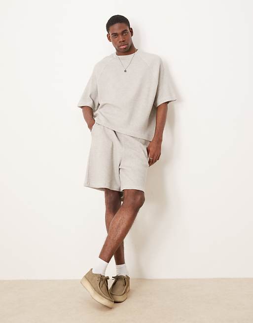 ASOS DESIGN Oversized Raglan T-shirt Coord In Grey Marl Waffle