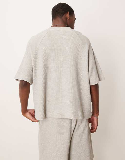 ASOS DESIGN Oversized Raglan T-shirt Coord In Grey Marl Waffle