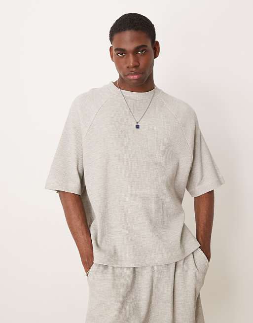 ASOS DESIGN oversized raglan t-shirt coord in grey marl waffle