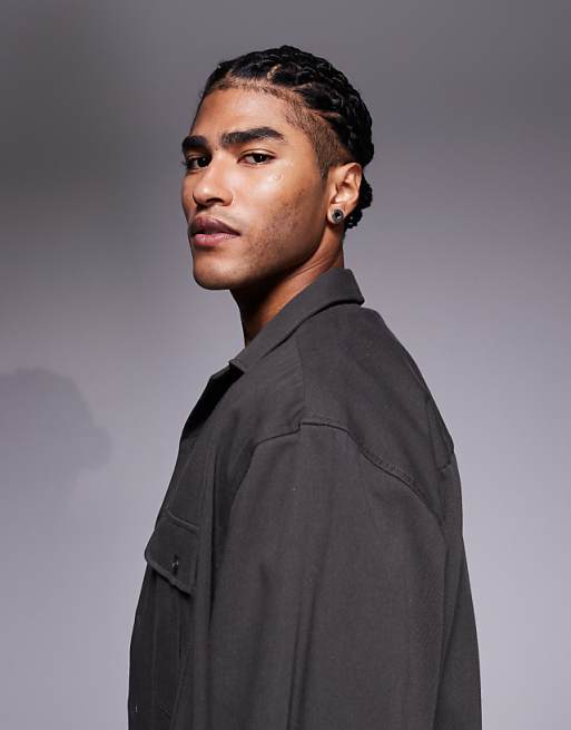 ASOS DESIGN Oversized Revere Collar Shirt With Cargo Pocket Detail In Khaki Twill