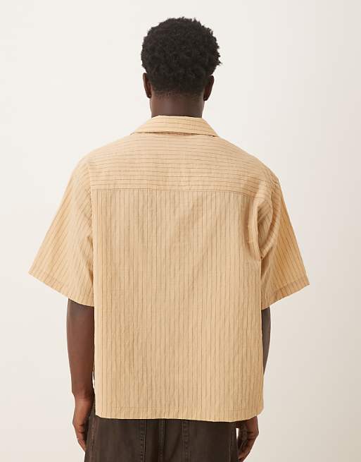 ASOS DESIGN Oversized Revere Collar Textured Shirt In Tan