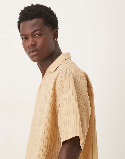 ASOS DESIGN Oversized Revere Collar Textured Shirt In Tan