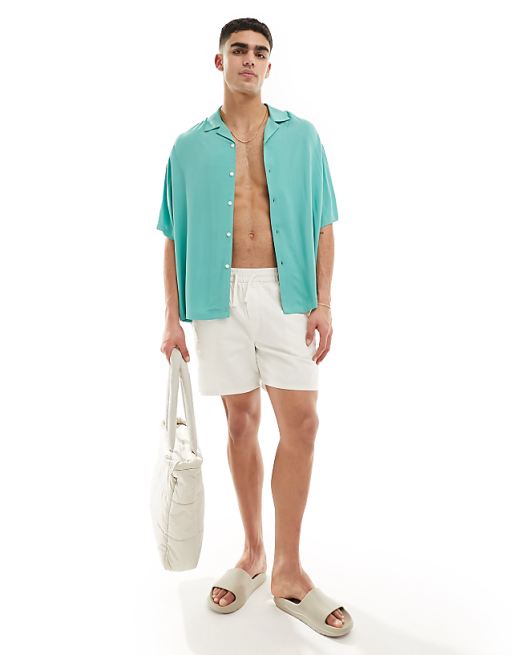 ASOS DESIGN Oversized Revere Collar Viscose Shirt In Teal Green