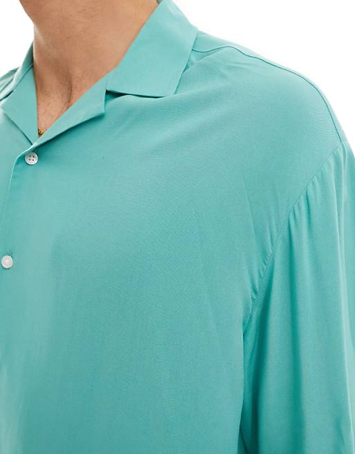 ASOS DESIGN Oversized Revere Collar Viscose Shirt In Teal Green