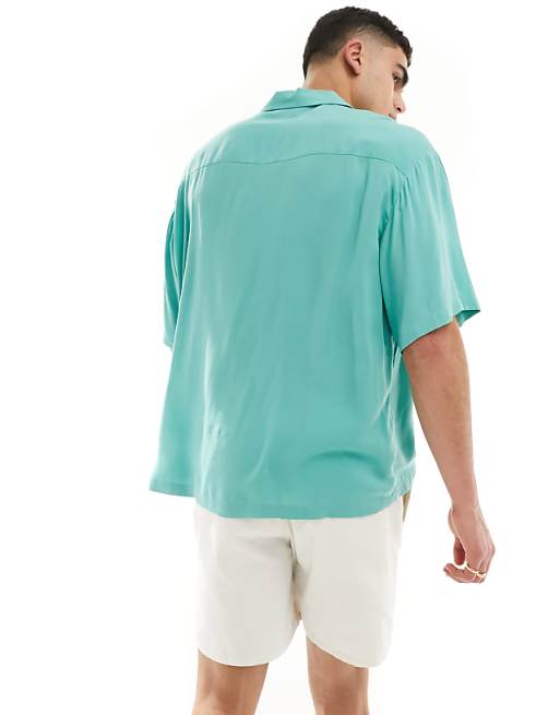 ASOS DESIGN Oversized Revere Collar Viscose Shirt In Teal Green
