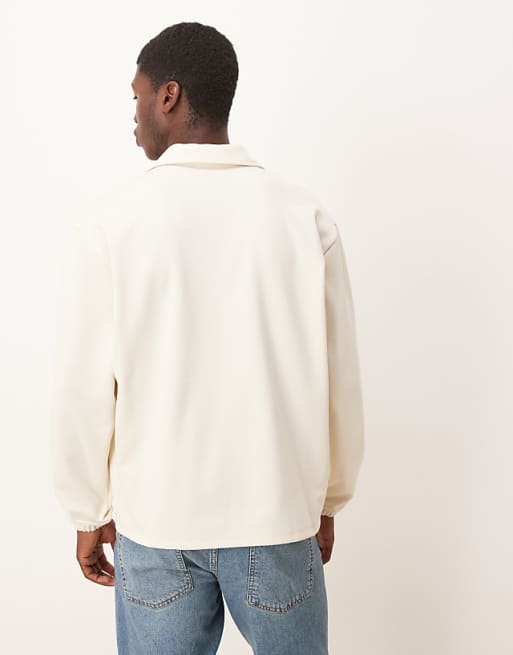 ASOS DESIGN Oversized Revere Neck Polo With Embroidery In Ecru