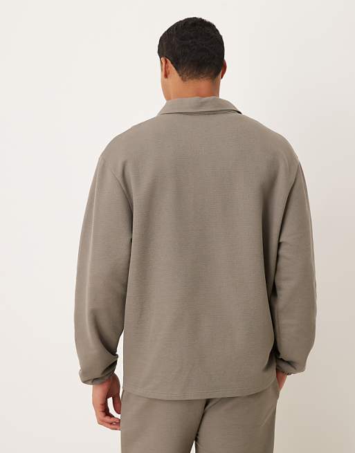 ASOS DESIGN Oversized Revere Pique Polo In Khaki