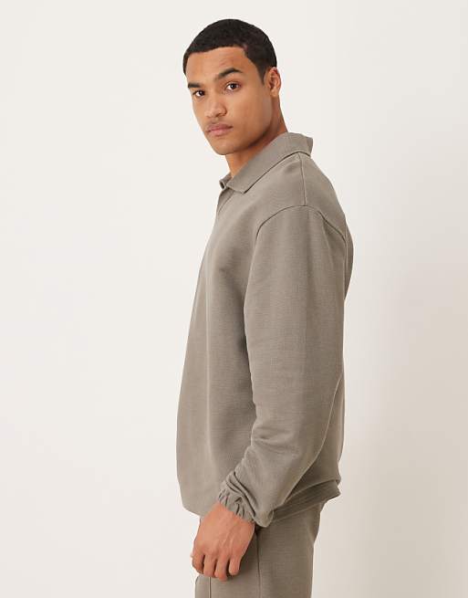 ASOS DESIGN Oversized Revere Pique Polo In Khaki