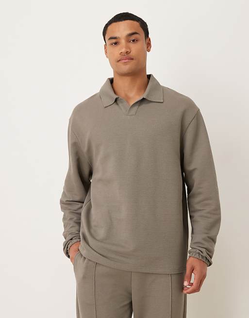 ASOS DESIGN oversized revere pique polo in khaki