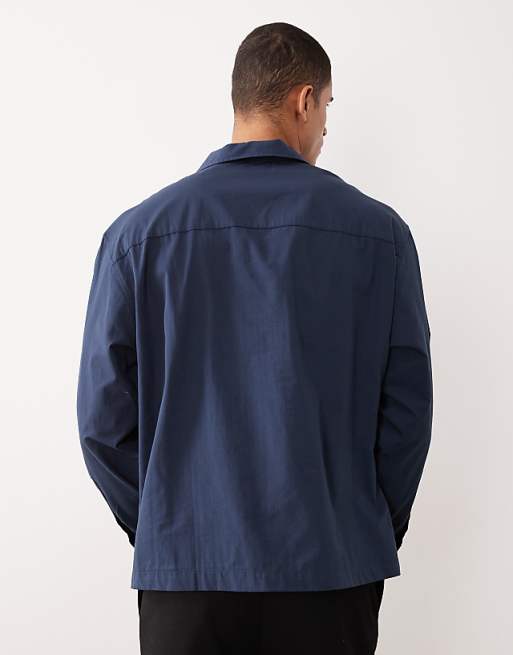 ASOS DESIGN Oversized Revere Poplin Shirt In Navy
