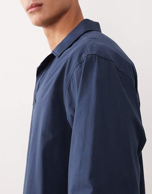 ASOS DESIGN Oversized Revere Poplin Shirt In Navy