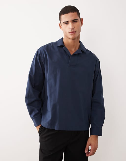 ASOS DESIGN oversized revere poplin shirt in navy