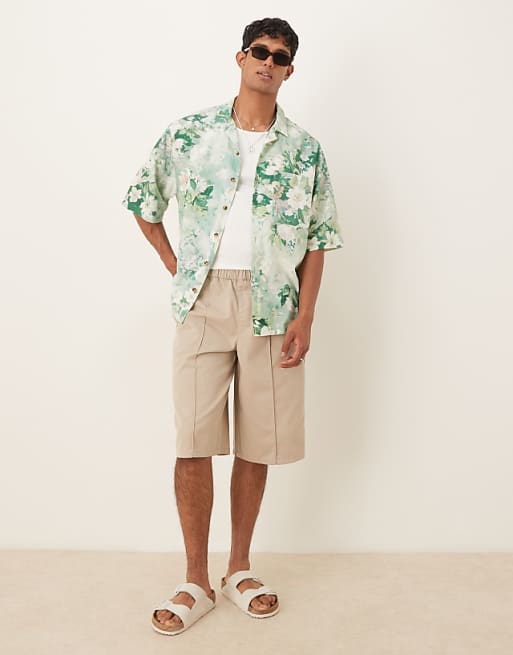 ASOS DESIGN Oversized Revere Shirt In Green Floral Print