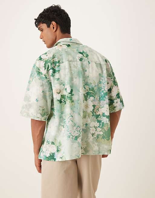ASOS DESIGN Oversized Revere Shirt In Green Floral Print